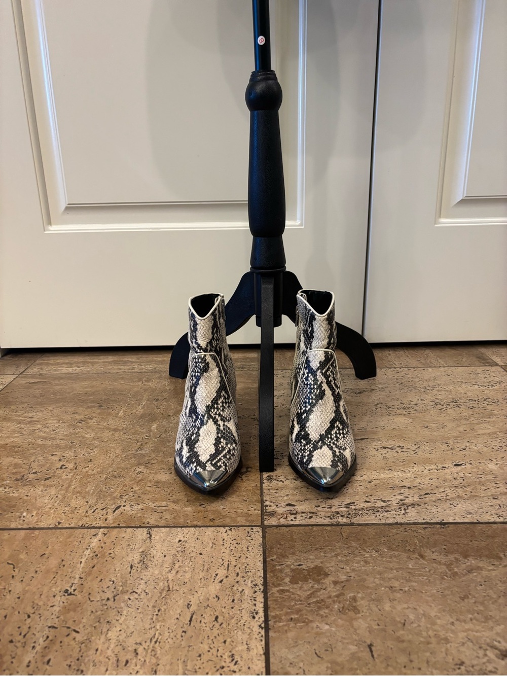 Steve Madden Snake-Print Ankle Boots in Black and White